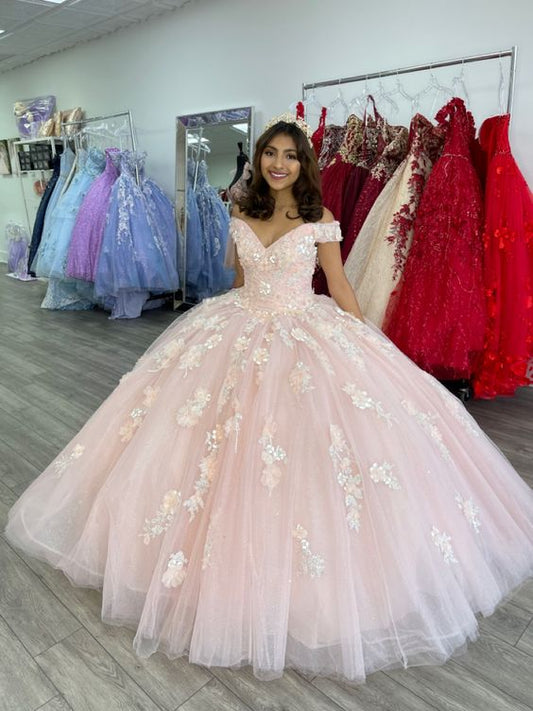 Rosa wunderschöne Applikation süße lange Tüll elegante Ballkleid formelles Kleid Coming of Age Zeremonie Kleid nv96