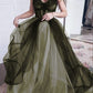 Grün/Lila Elegantes Spitzentüll A-Linie Langes Tüll Formales Ballkleid Abendkleid Sexy Rückenfreies Hochzeitskleid nv84
