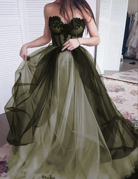 Grün/Lila Elegantes Spitzentüll A-Linie Langes Tüll Formales Ballkleid Abendkleid Sexy Rückenfreies Hochzeitskleid nv84