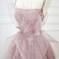Robe de soirée longue en tulle rose avec perles nv99
